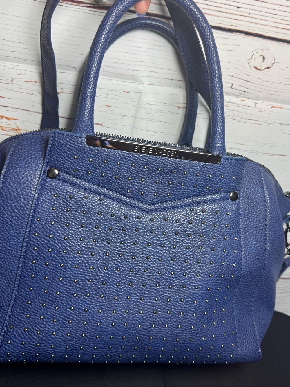 Steve Madden gorgeous blue studded satchel hobo shoulder bag large